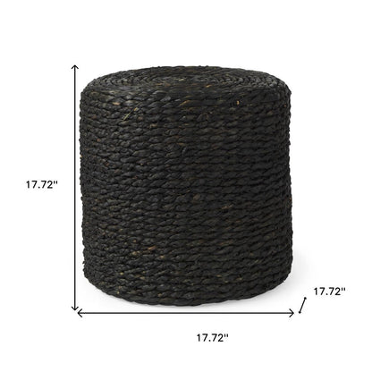18" Black Jute Round Pouf Ottoman HomeRoots