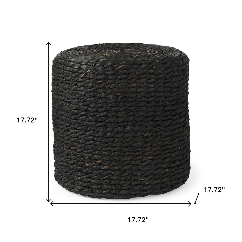 18" Black Water Hyacinth Round Pouf Ottoman HomeRoots