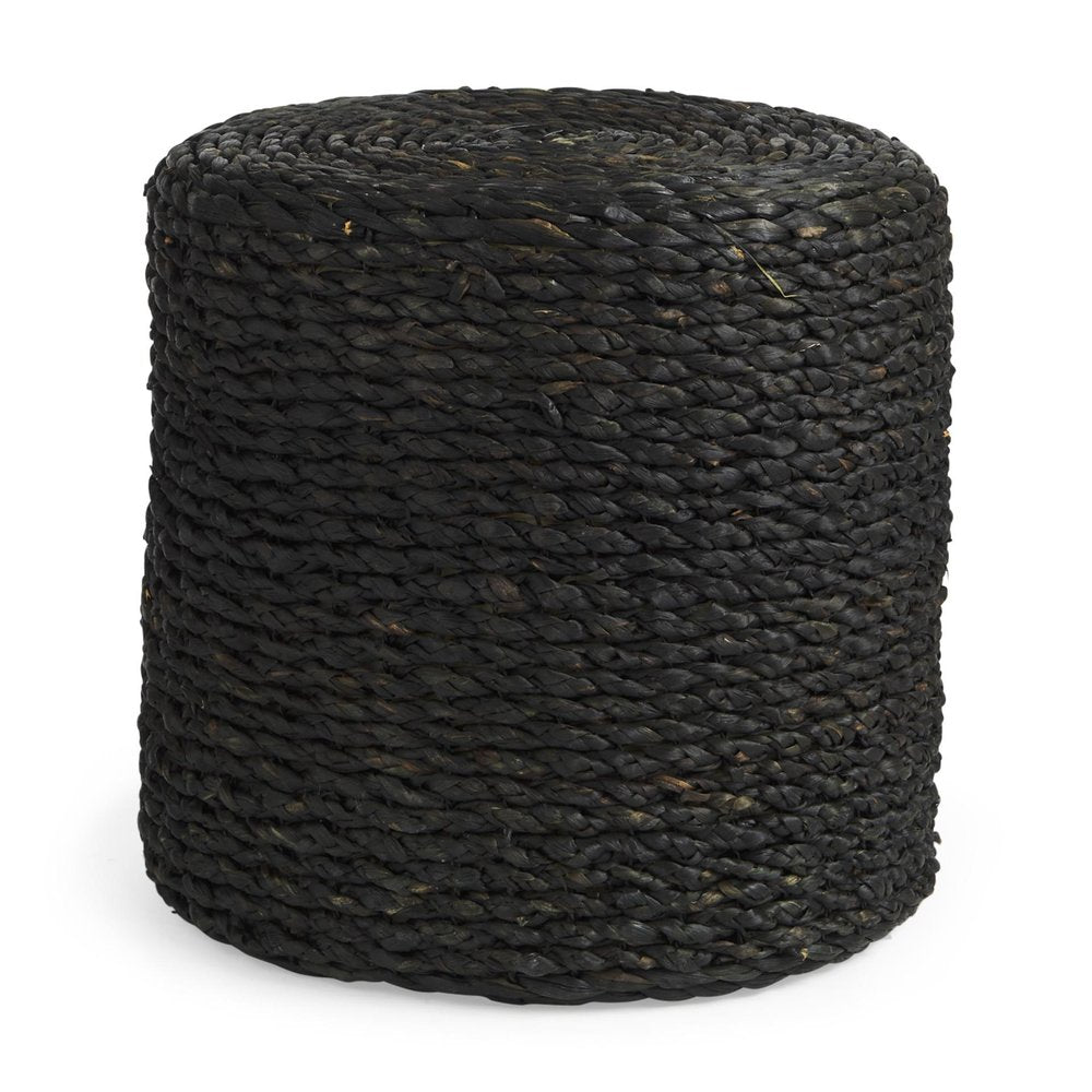 18" Black Jute Round Pouf Ottoman HomeRoots