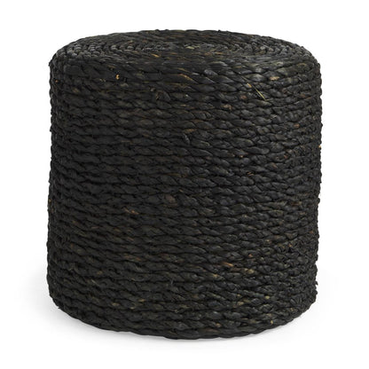 18" Black Jute Round Pouf Ottoman HomeRoots