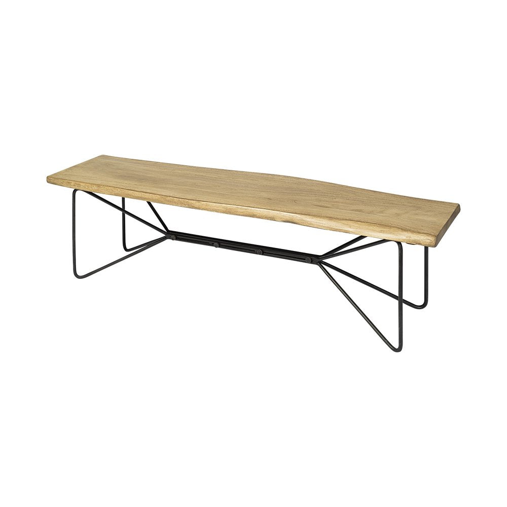 66" Natural and Black Solid Wood Live Edge Bench HomeRoots