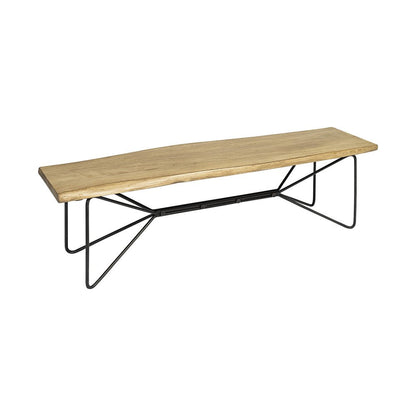 66" Natural and Black Solid Wood Live Edge Bench HomeRoots