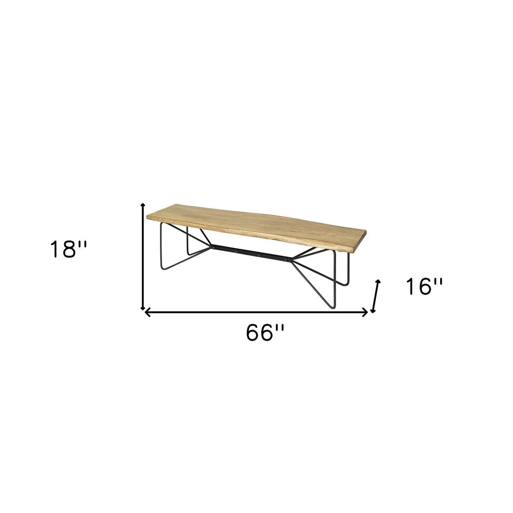 66" Natural and Black Solid Wood Live Edge Bench HomeRoots
