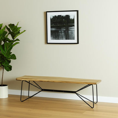 66" Natural and Black Solid Wood Live Edge Bench HomeRoots
