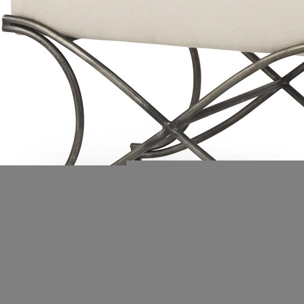 55" Cream and Nickel Fabric and Metal Upholstered Bench HomeRoots