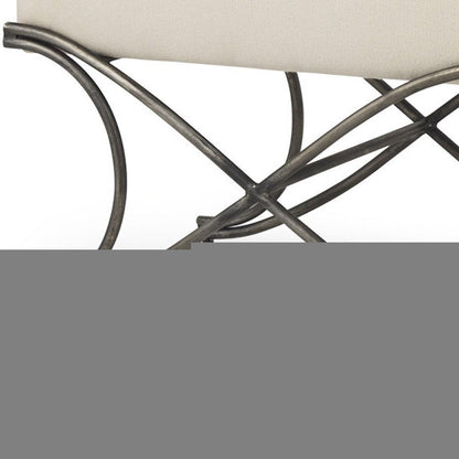 55" Cream and Nickel Fabric and Metal Upholstered Bench HomeRoots