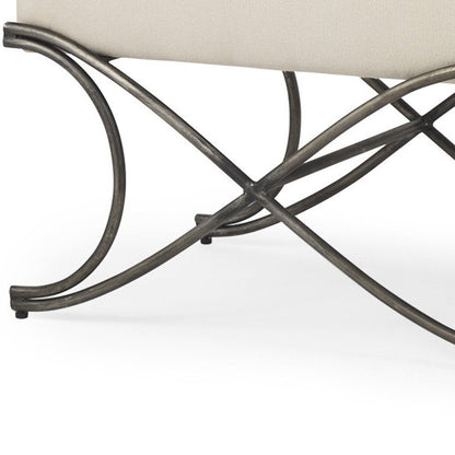55" Cream and Nickel Fabric and Metal Upholstered Bench HomeRoots