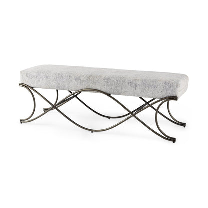 55" Dark Gray and Nickel Chenille and Metal Upholstered Bench HomeRoots