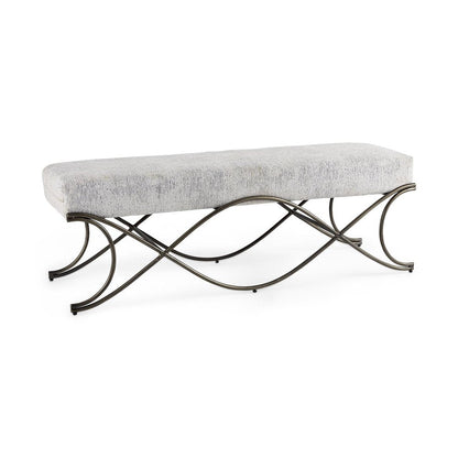 55" Dark Gray and Nickel Chenille and Metal Upholstered Bench HomeRoots