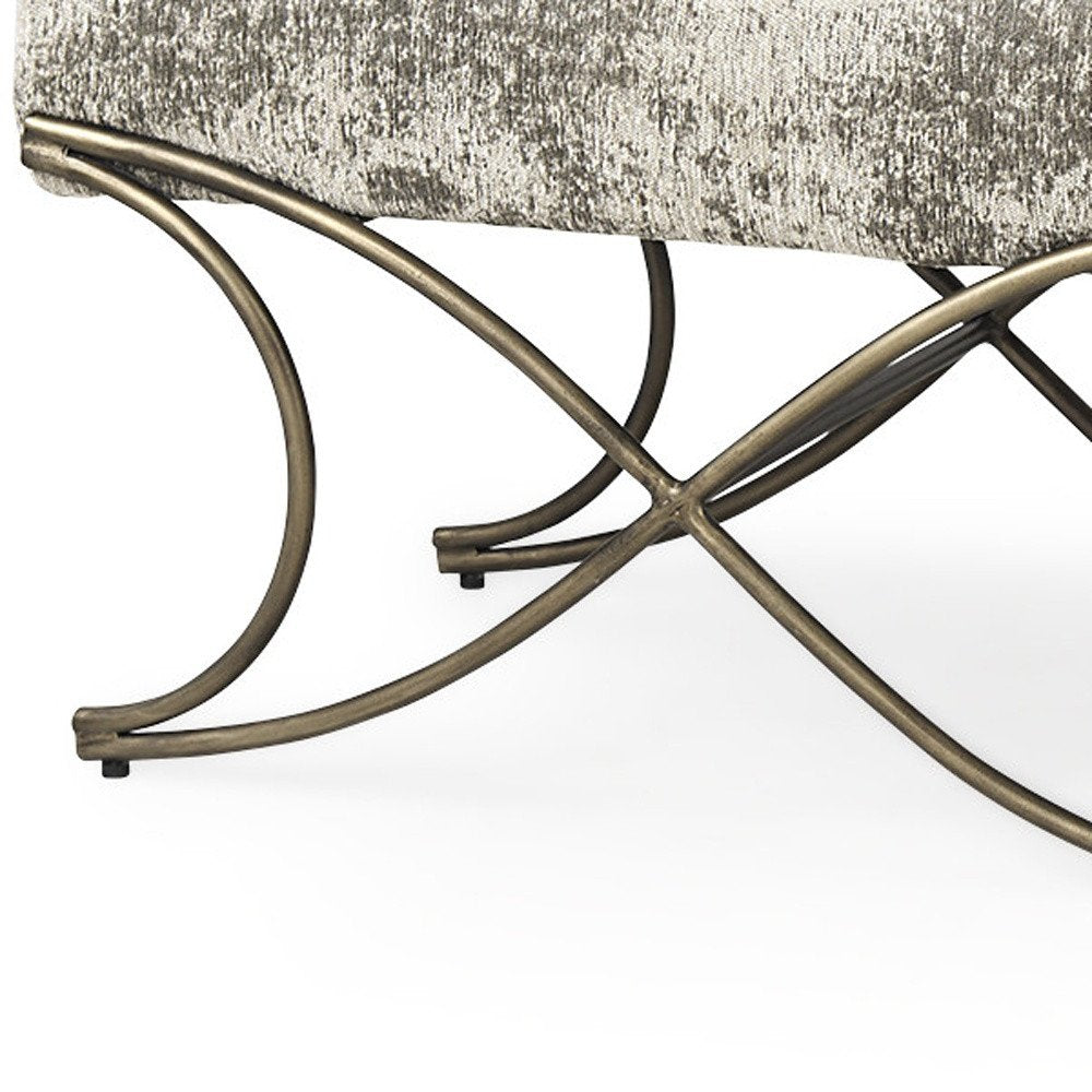 55" Gray and Gold Chenille and Metal Upholstered Bench HomeRoots
