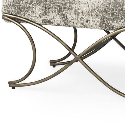 55" Gray and Gold Chenille and Metal Upholstered Bench HomeRoots