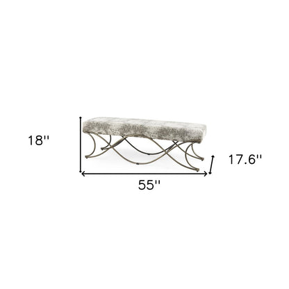 55" Gray and Gold Chenille and Metal Upholstered Bench HomeRoots