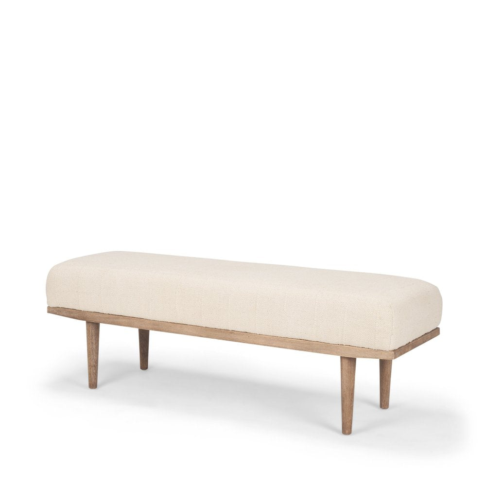 56" Beige and Brown Cotton and Solid Wood Upholstered Bench HomeRoots