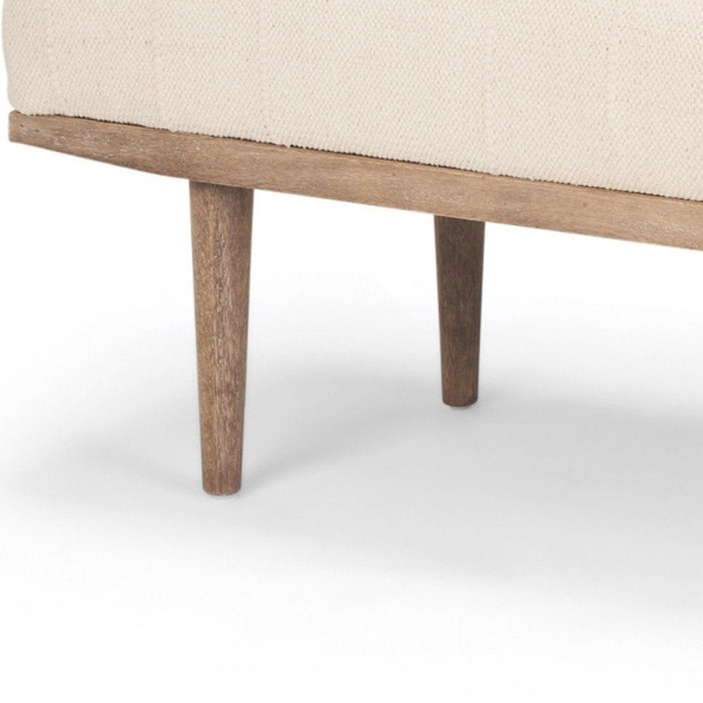 56" Beige and Brown Cotton and Solid Wood Upholstered Bench HomeRoots