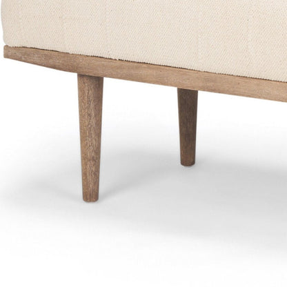 56" Beige and Brown Cotton and Solid Wood Upholstered Bench HomeRoots