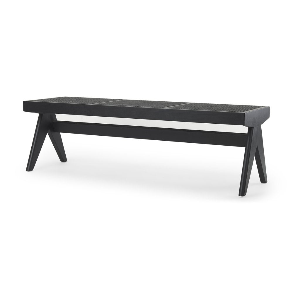 59" Black Solid Wood and Cane Dining Bench HomeRoots