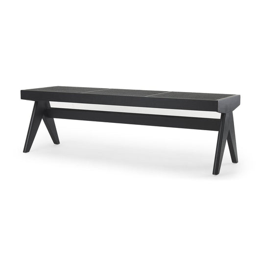 59" Black Solid Wood and Cane Dining Bench HomeRoots
