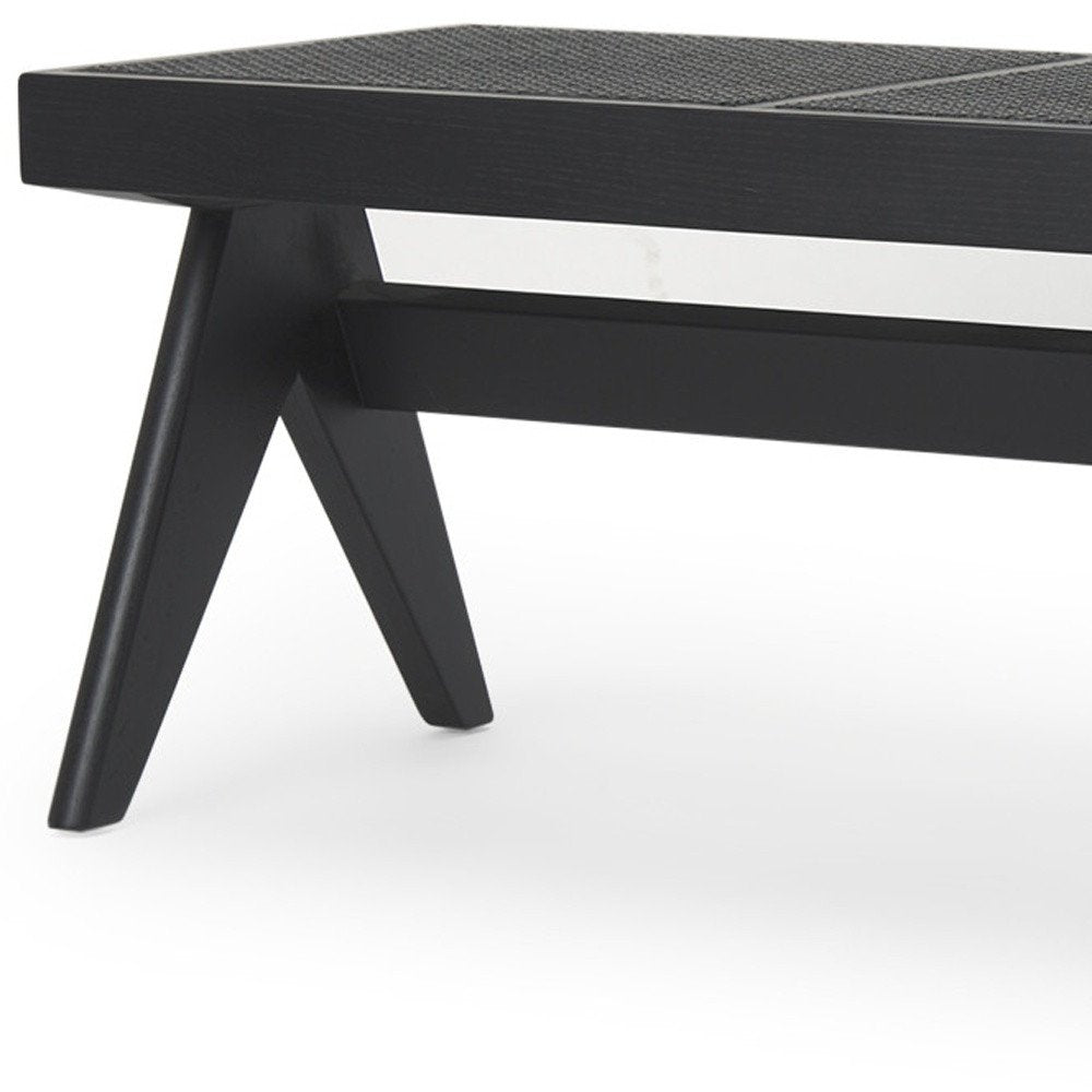 59" Black Solid Wood and Cane Dining Bench HomeRoots