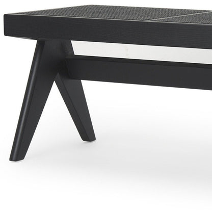 59" Black Solid Wood and Cane Dining Bench HomeRoots