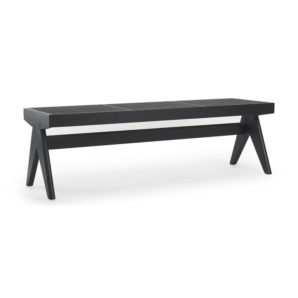 59" Black Solid Wood and Cane Dining Bench HomeRoots