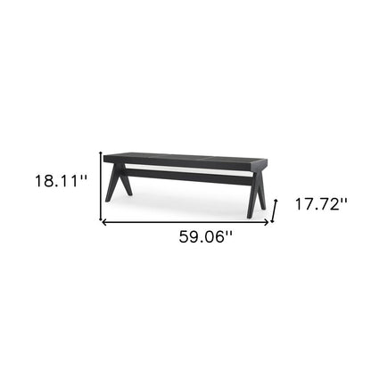 59" Black Solid Wood and Cane Dining Bench HomeRoots