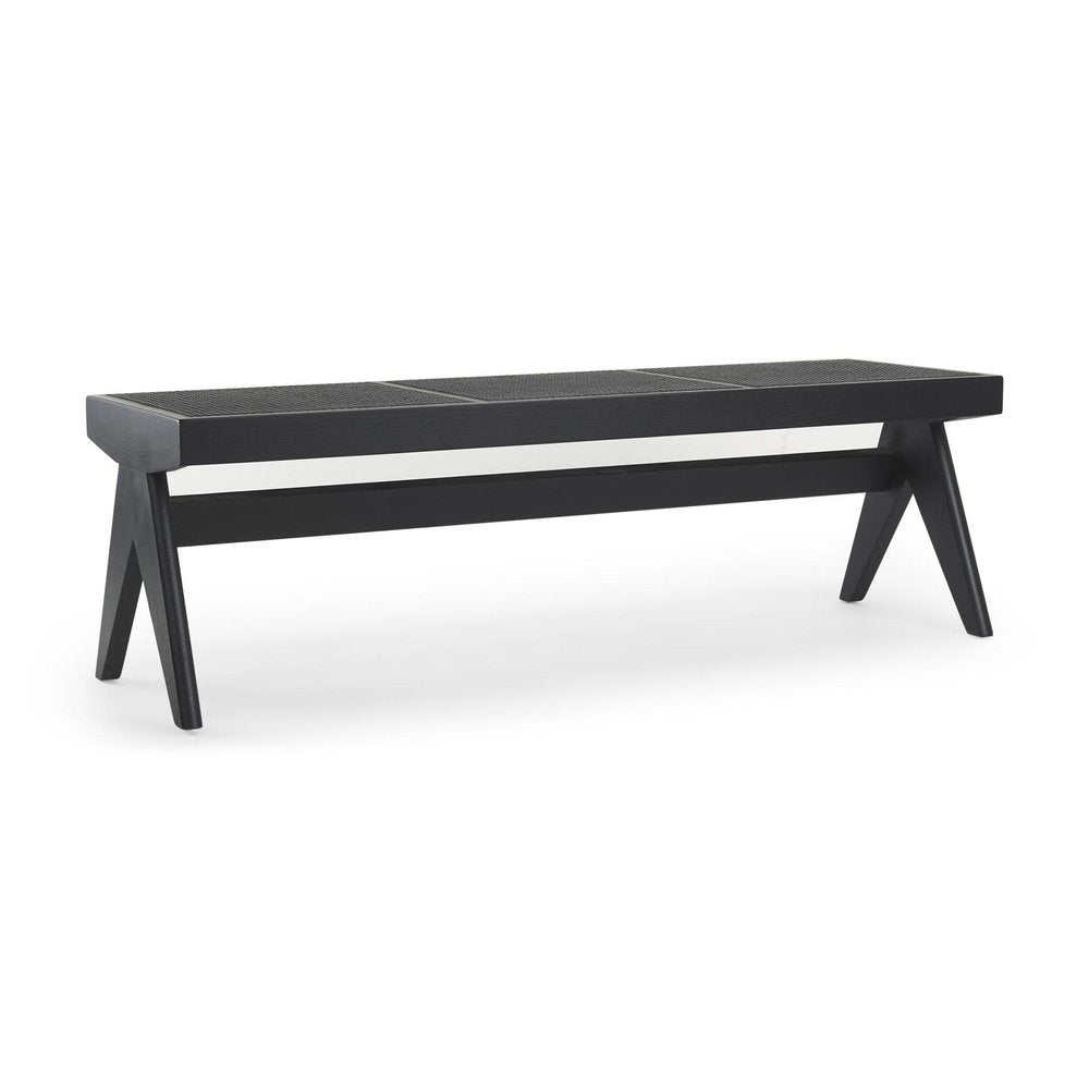 59" Black Solid Wood and Cane Dining Bench HomeRoots