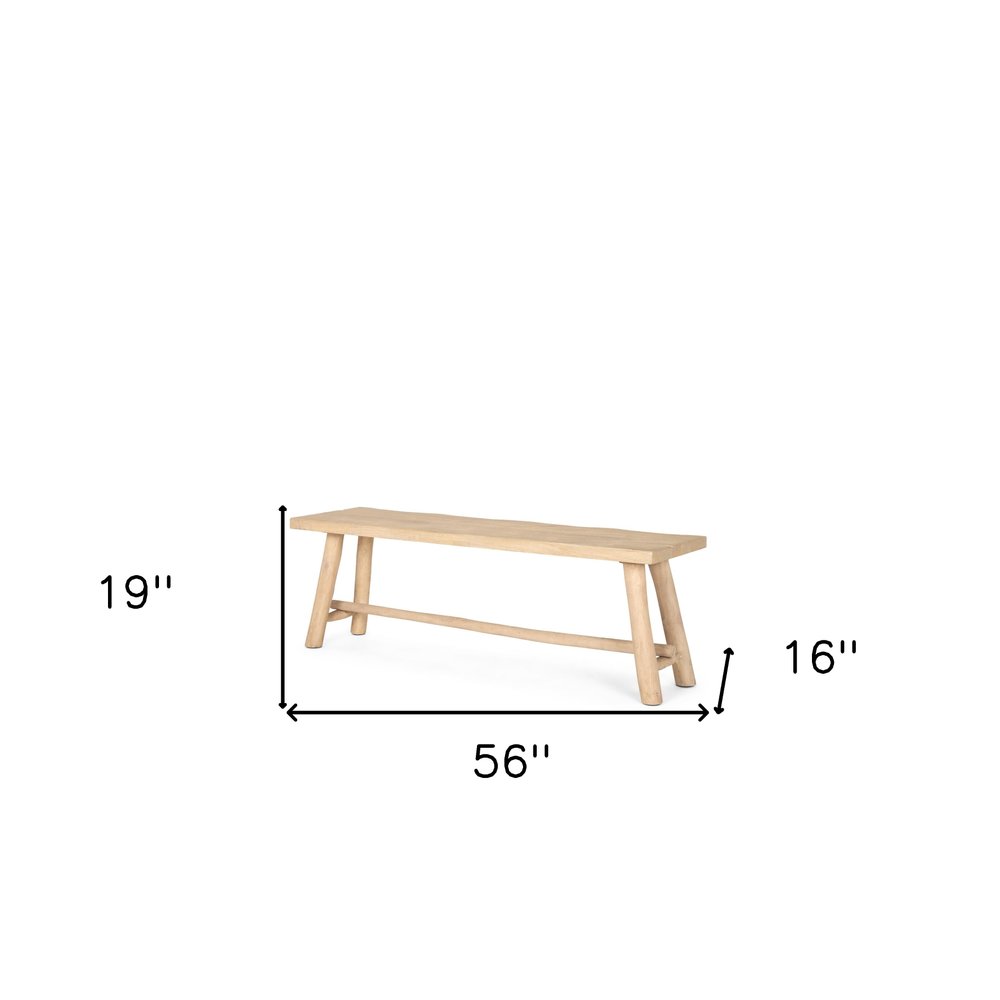 56" Natural Distressed Solid Wood Live Edge Bench HomeRoots