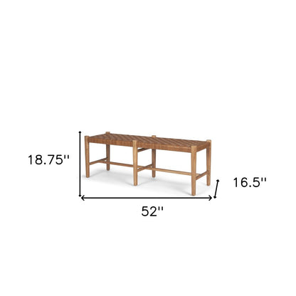 52" Brown Genuine Leather and Solid Wood Upholstered Bench HomeRoots