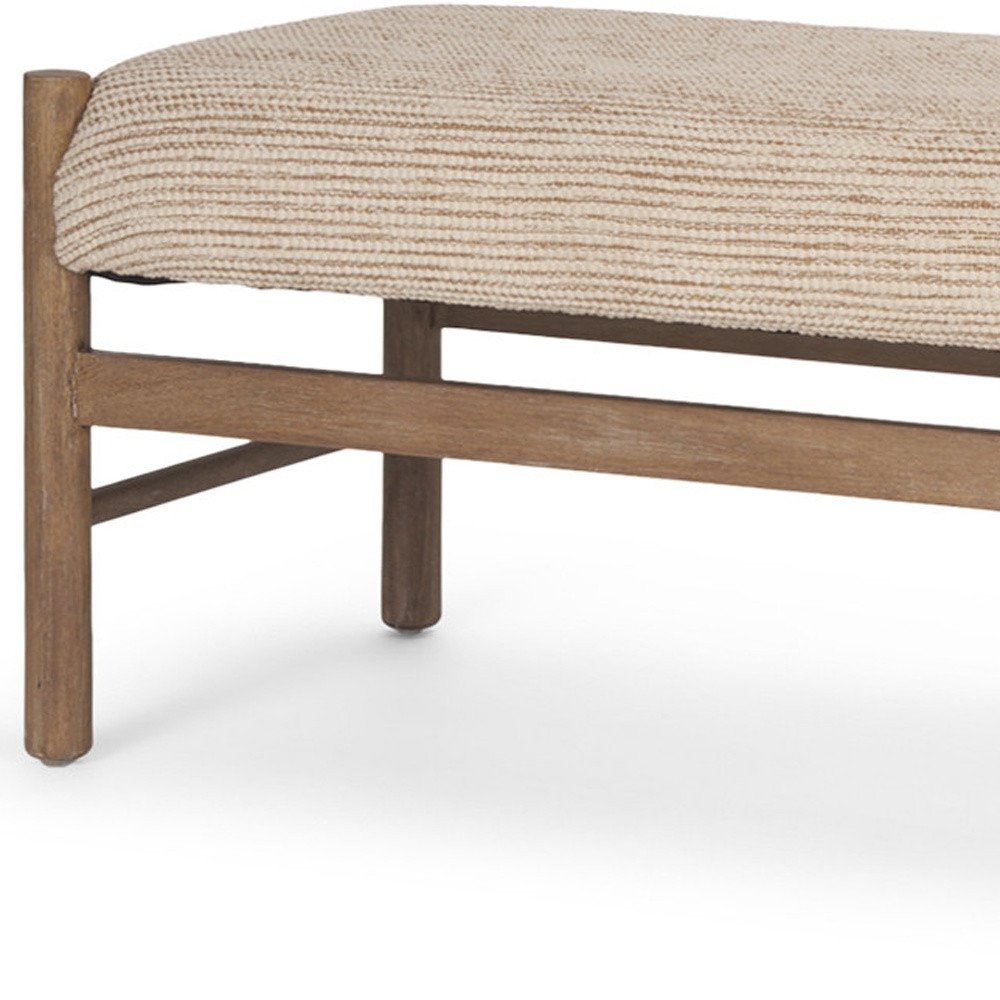 57" Beige and Brown Cotton and Solid Wood Upholstered Bench HomeRoots