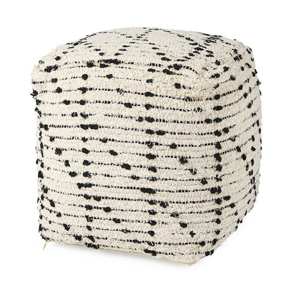 16" Cream And Black Cotton Geometric Cube Pouf Ottoman HomeRoots