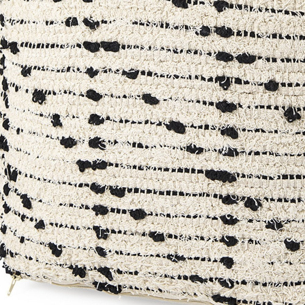 16" Cream And Black Cotton Geometric Cube Pouf Ottoman HomeRoots