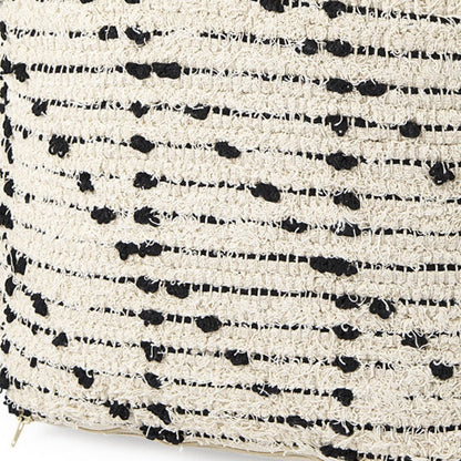 16" Cream And Black Cotton Geometric Cube Pouf Ottoman HomeRoots