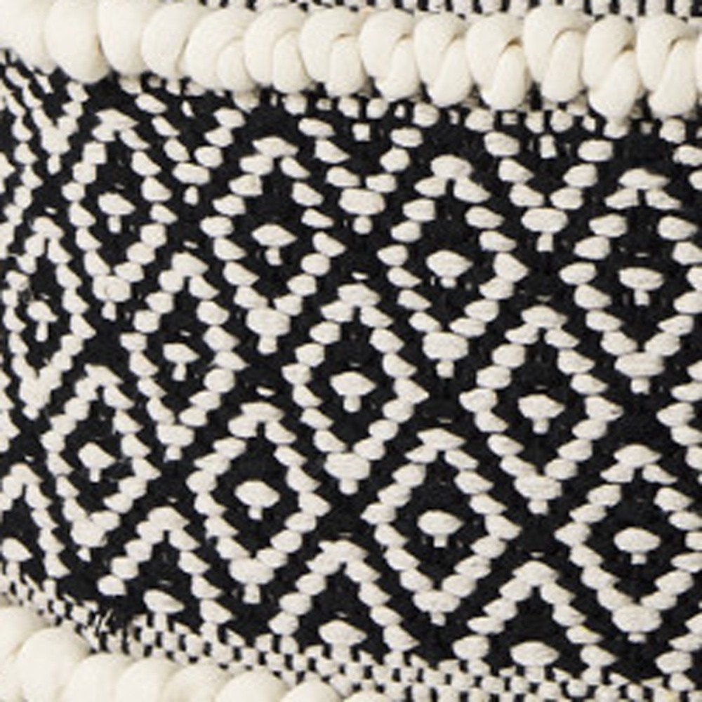 16" Black Gray and White Cotton Geometric Pouf Ottoman HomeRoots