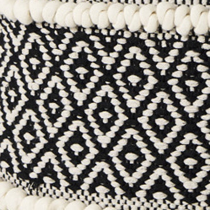 16" Black Gray and White Cotton Geometric Pouf Ottoman HomeRoots