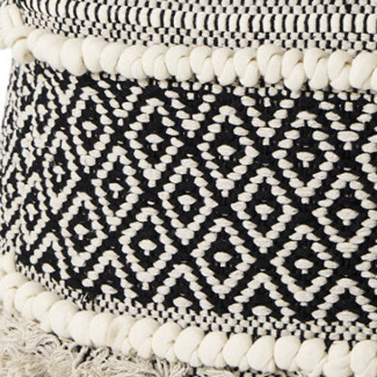 16" Black Gray and White Cotton Geometric Pouf Ottoman HomeRoots