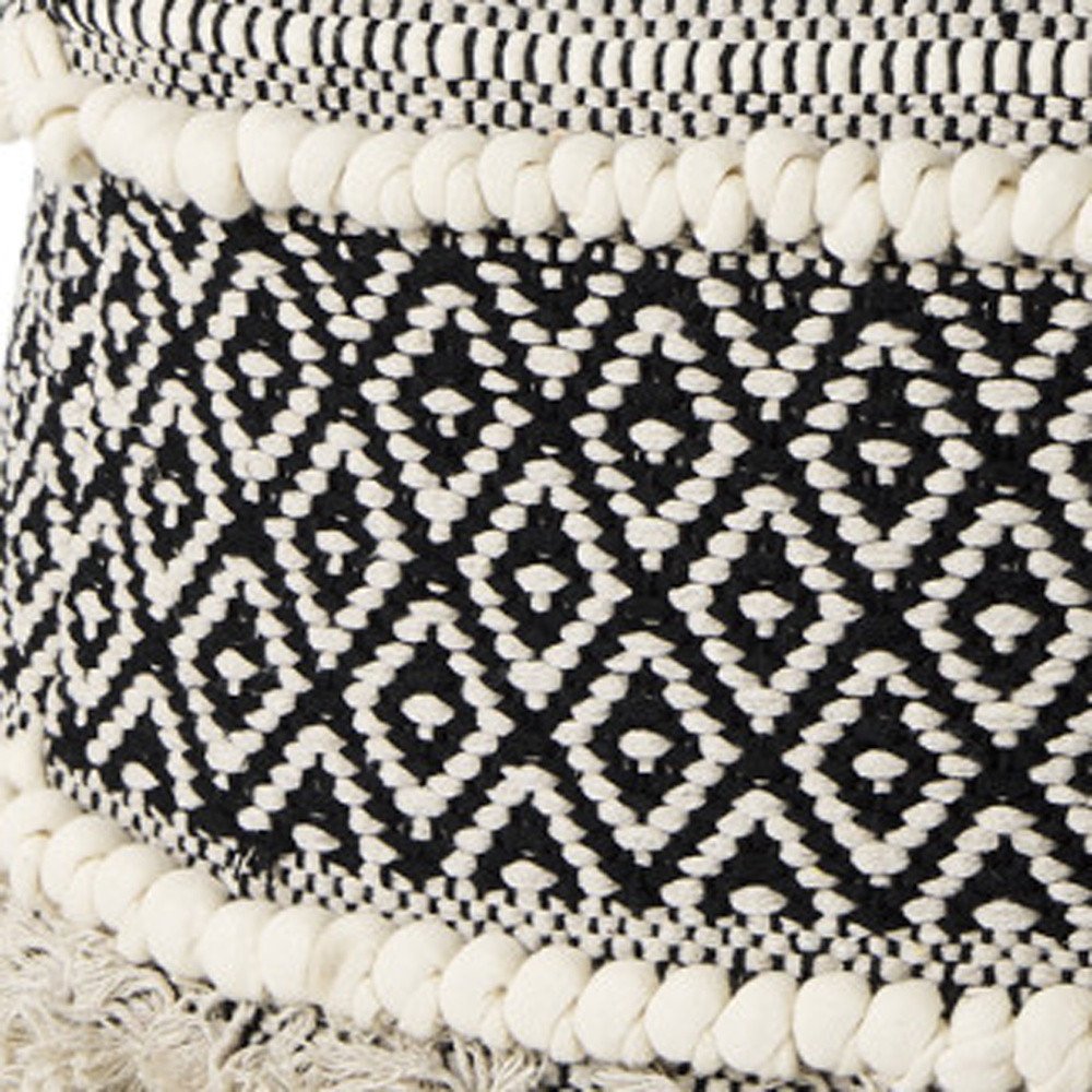 16" Black Gray and White Cotton Geometric Pouf Ottoman HomeRoots