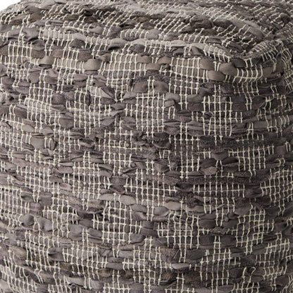 16" Brown and Gray Cotton And Leather Geometric Cube Pouf Ottoman HomeRoots