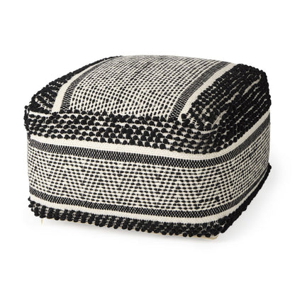 22" Black and White Cotton And Wool Geometric Pouf Ottoman HomeRoots