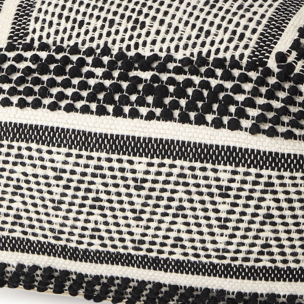 22" Black and White Cotton And Wool Geometric Pouf Ottoman HomeRoots