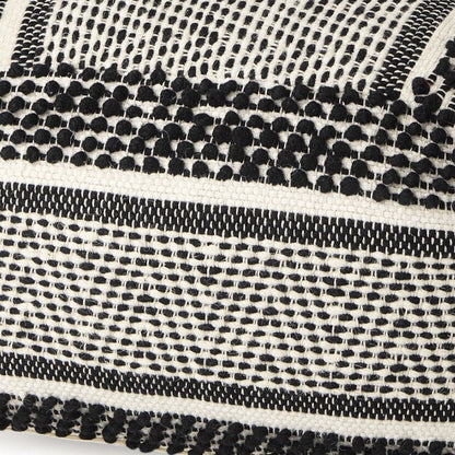 22" Black and White Cotton And Wool Geometric Pouf Ottoman HomeRoots