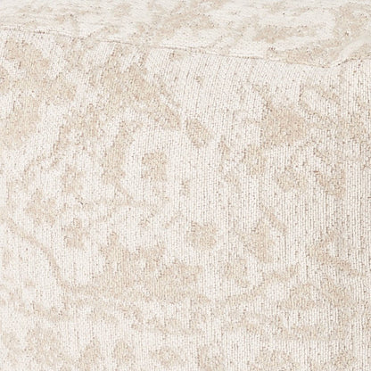 18" Cream and Beige Fabric Damask Pouf Ottoman HomeRoots