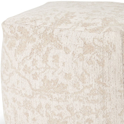 18" Cream and Beige Fabric Damask Pouf Ottoman HomeRoots