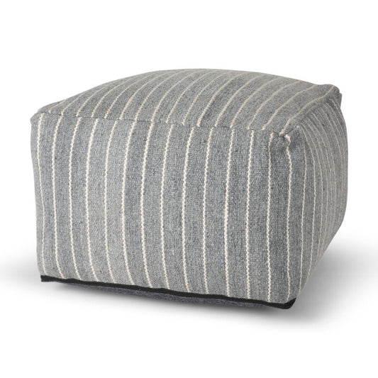 22" Blue and White Textural Stripe Cube Pouf Ottoman HomeRoots