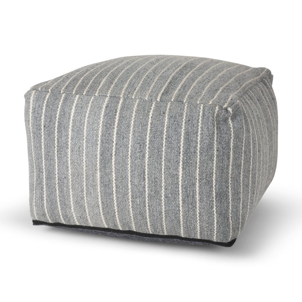 22" Blue and White Textural Stripe Cube Pouf Ottoman HomeRoots