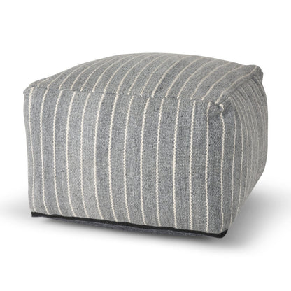 22" Blue and White Textural Stripe Cube Pouf Ottoman HomeRoots