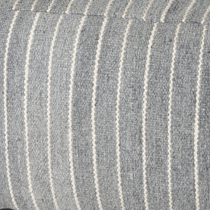22" Blue and White Textural Stripe Cube Pouf Ottoman HomeRoots