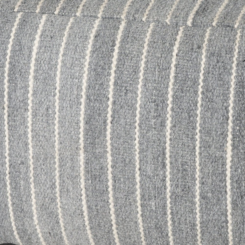 22" Blue and White Textural Stripe Cube Pouf Ottoman HomeRoots