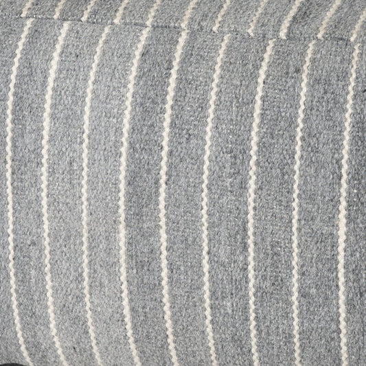 22" Blue and White Textural Stripe Cube Pouf Ottoman HomeRoots