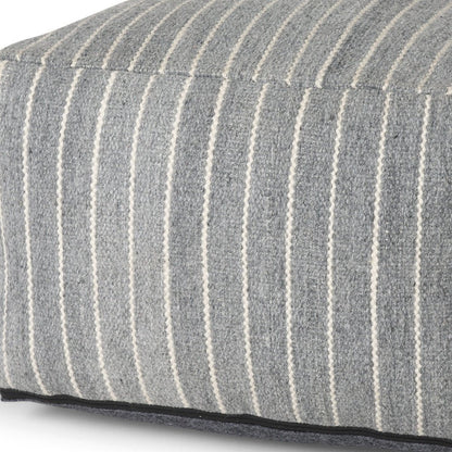22" Blue and White Textural Stripe Cube Pouf Ottoman HomeRoots