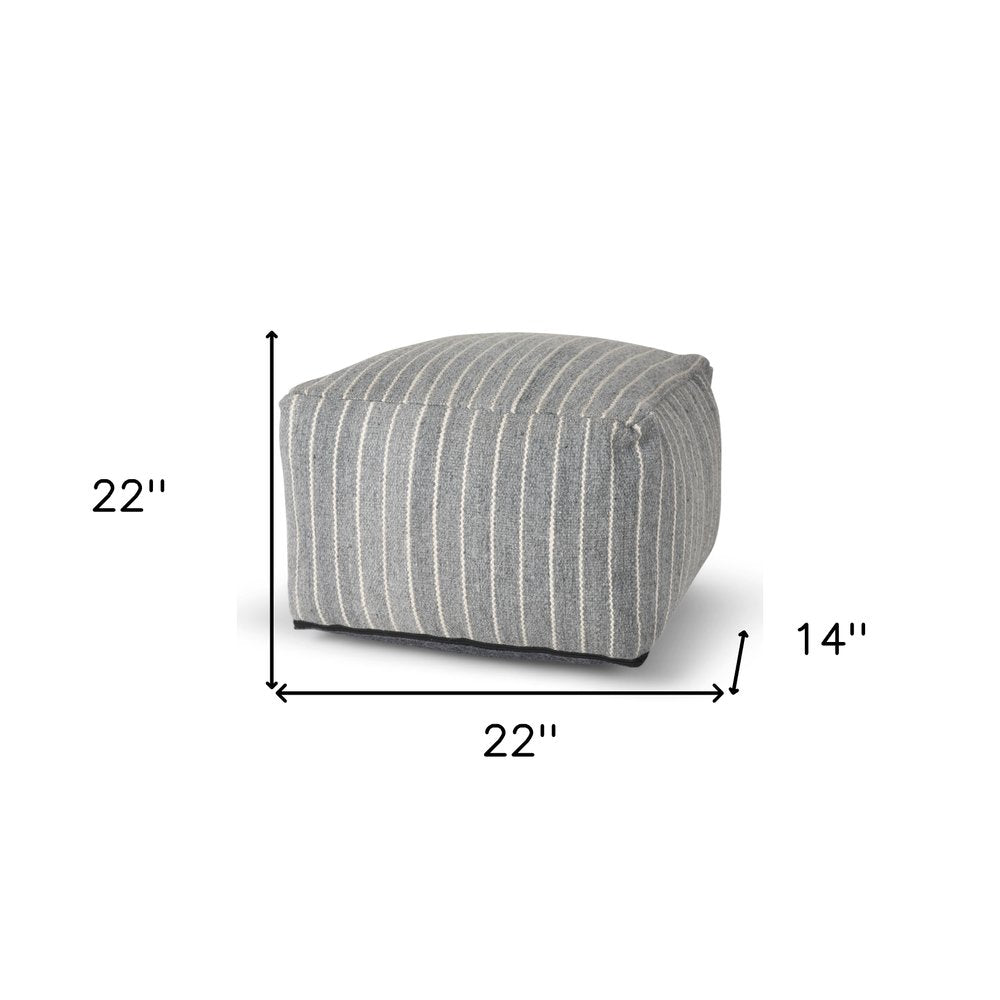 22" Blue and White Textural Stripe Cube Pouf Ottoman HomeRoots